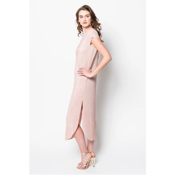 Sabina Musayev Anthropologie Powder Pink Shirin Textured Midi Dress Size Small - Picture 2 of 16